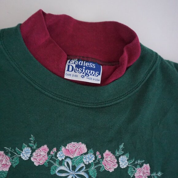 Vintage Endless Designs Green Floral Birdhouse Heart Wreath Sweatshirt XL - Picture 4 of 14